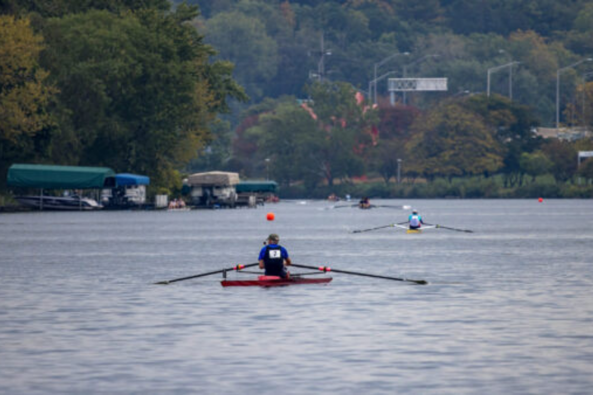 Single rower on river