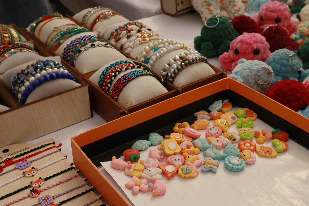 Table with crafts and hand-made items for sell.