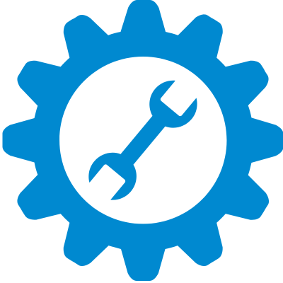 Icon of a blue gear with a wrench in the center, symbolizing tools or settings.